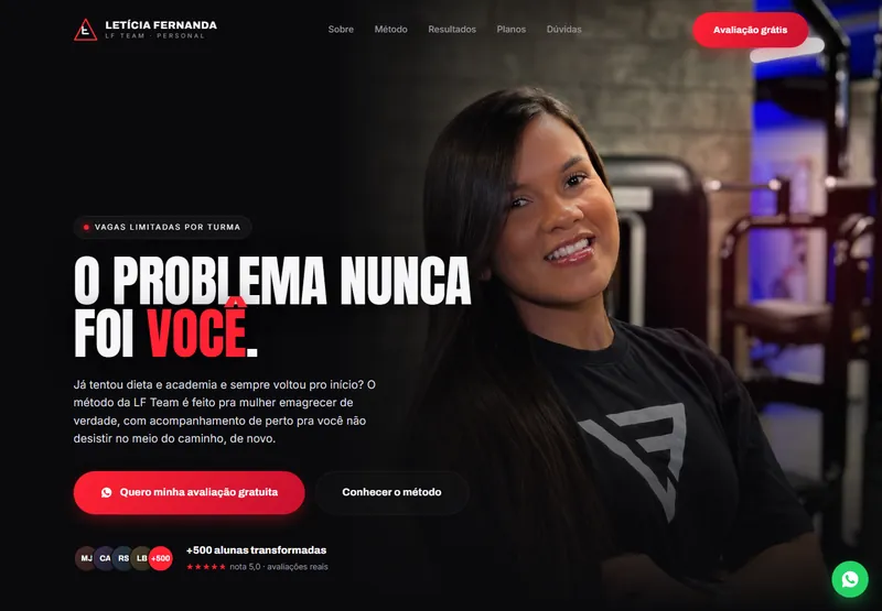 Site da LF Team, personal trainer