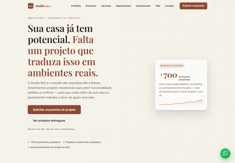 Site do Studio 903, arquitetura e interiores em Fortaleza